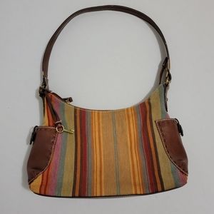 Fossil Multicolored Striped Handbag Leather Trim